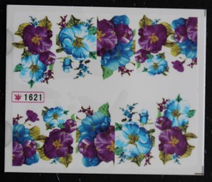 Water transfer nail wraps purple blue flowers