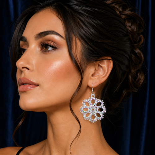Embroidered Glass Rhinestone Earrings - Made for dancers