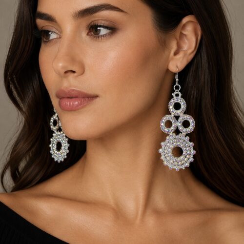 Embroidered Glass Rhinestone Earrings - Made for dancers