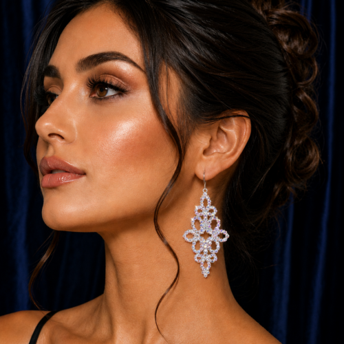 Embroidered Glass Rhinestone Earrings - Made for dancers